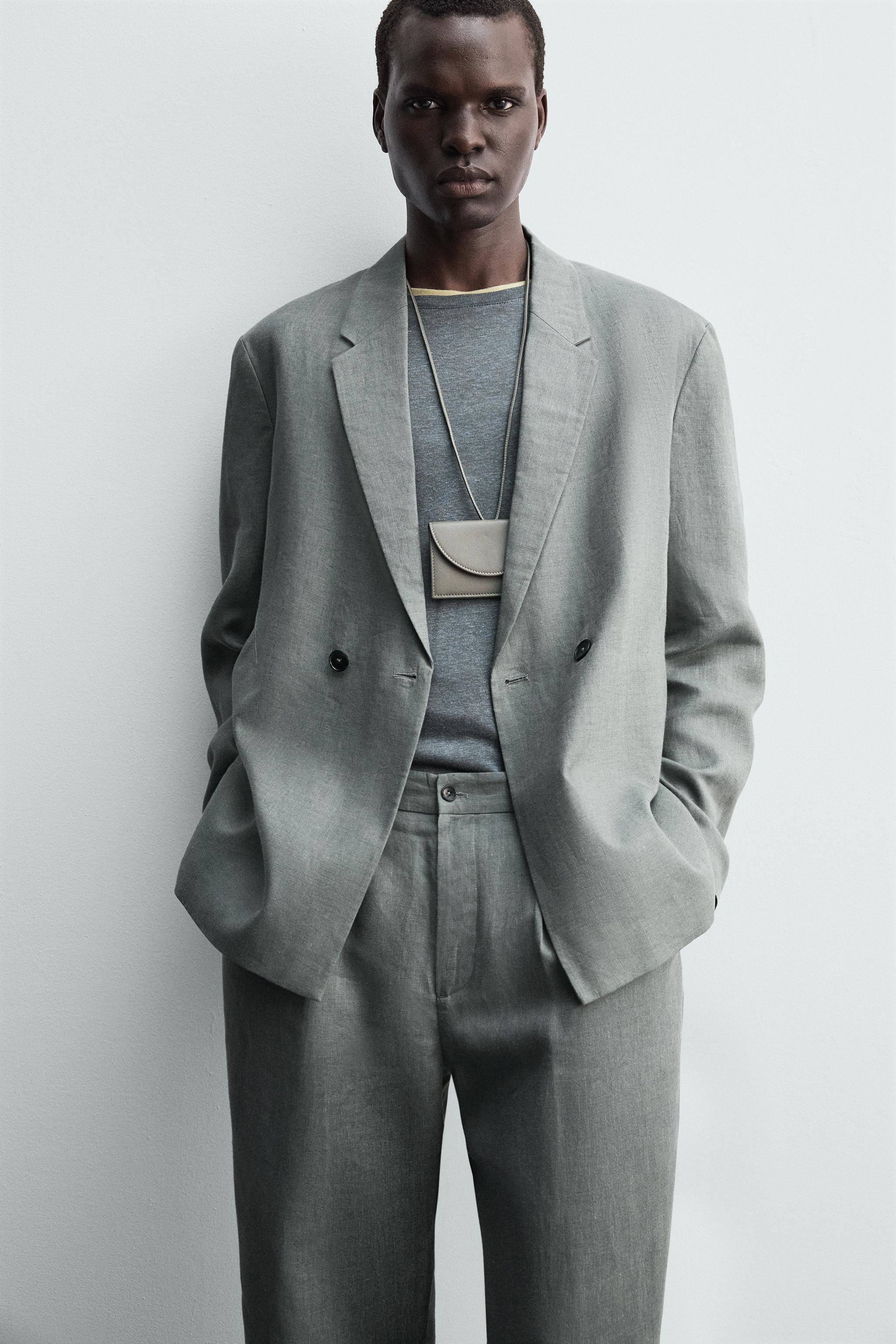 100% LINEN DOUBLE BREASTED SUIT BLAZER